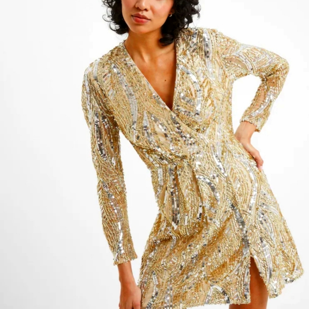French Connection Metallic Deniz Embellished Mini Dress